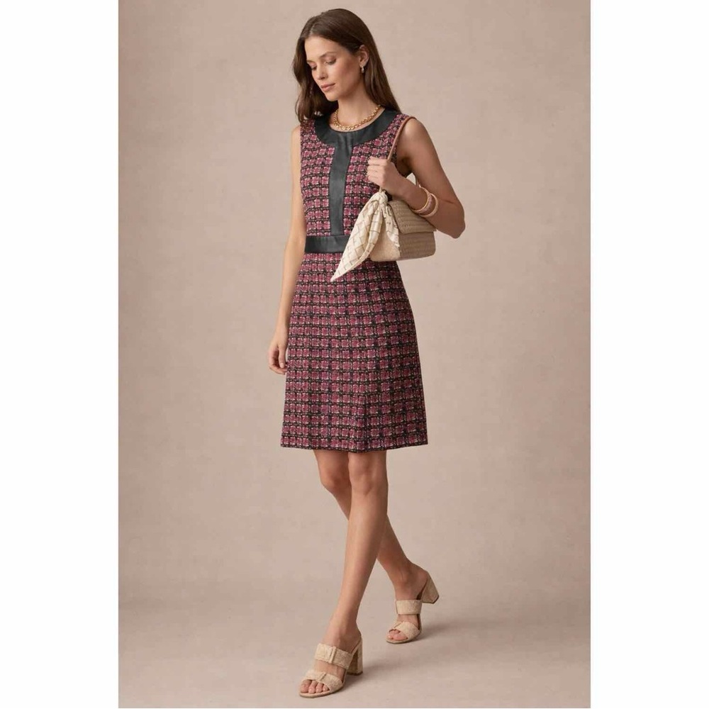 J. Mclaughlin Poppy Bainbridge Ponte Knit‎ Dress Leather Burgundy Black XS Work